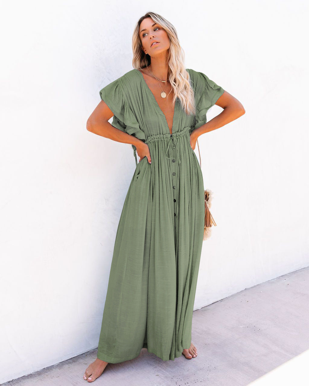 Vestido largo mujer con botones estilo bohemio verano