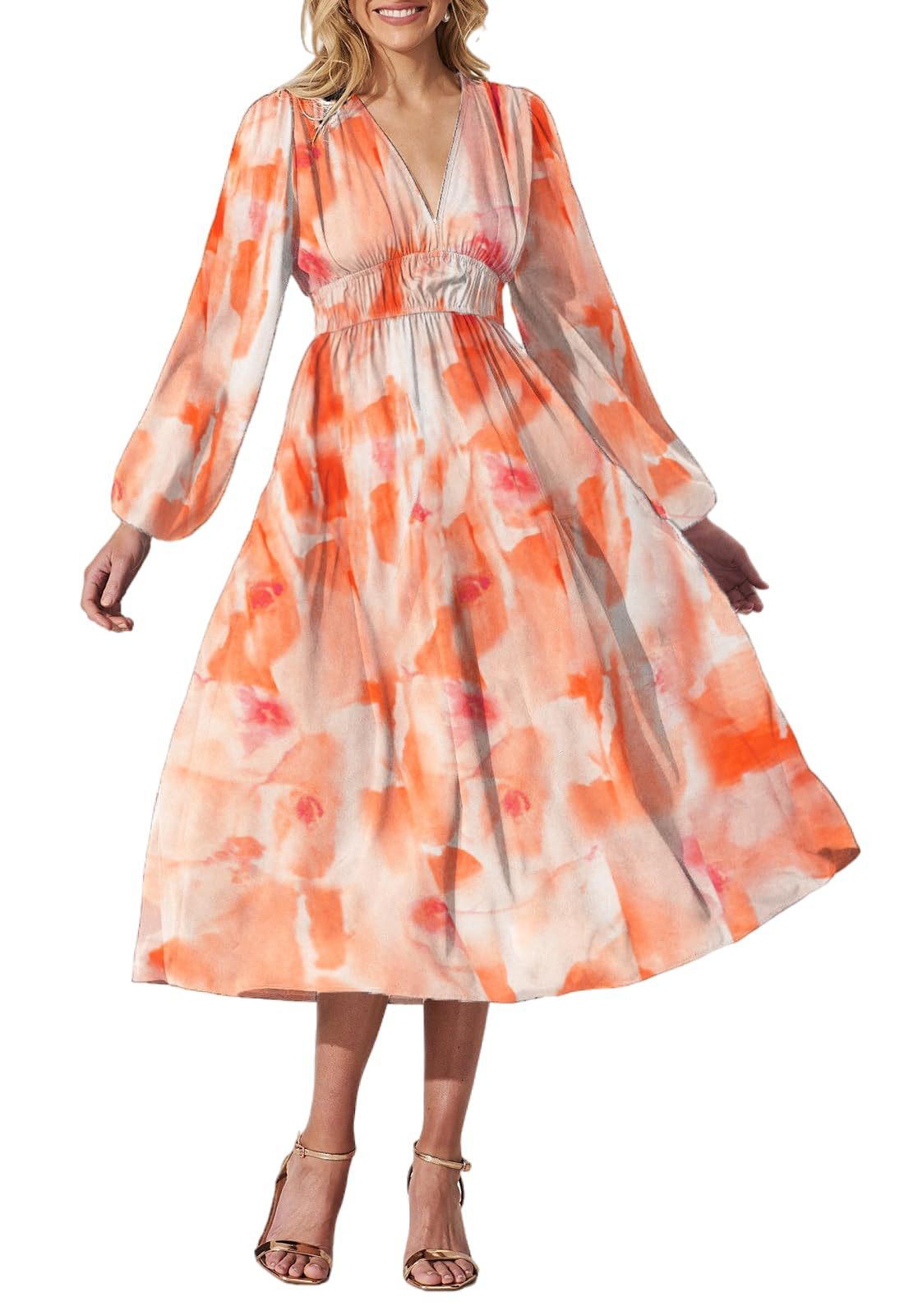 Vestido midi mujer de tela fluida con vuelo y escote cruzado
