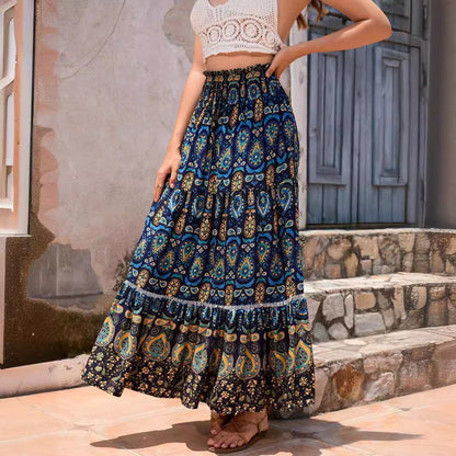 Falda larga mujer estilo boho cintura alta