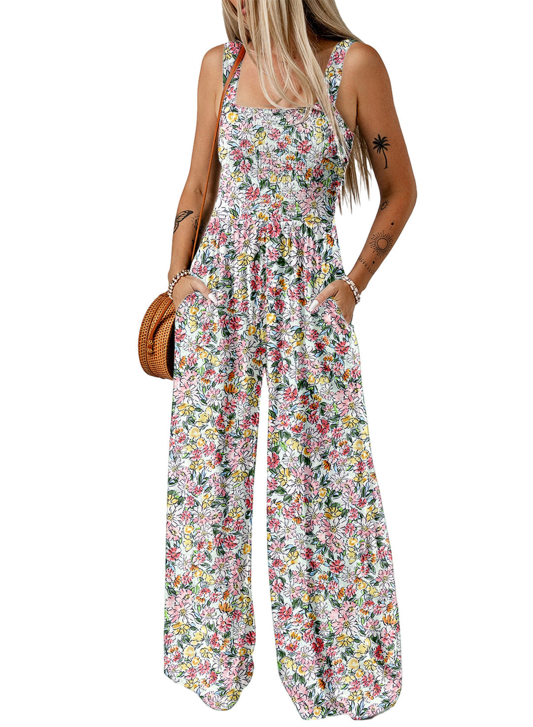 Mono Mujer Floral Pierna Ancha Estilo Primavera