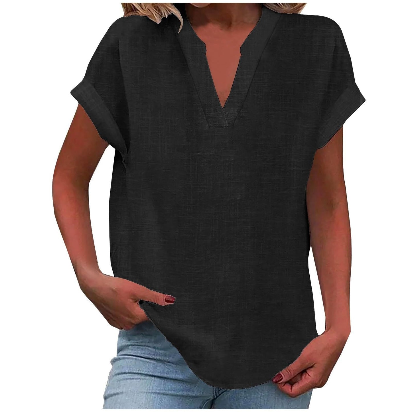 Blusa Mujer de Tela Suave Cuello en V Corte Relajado