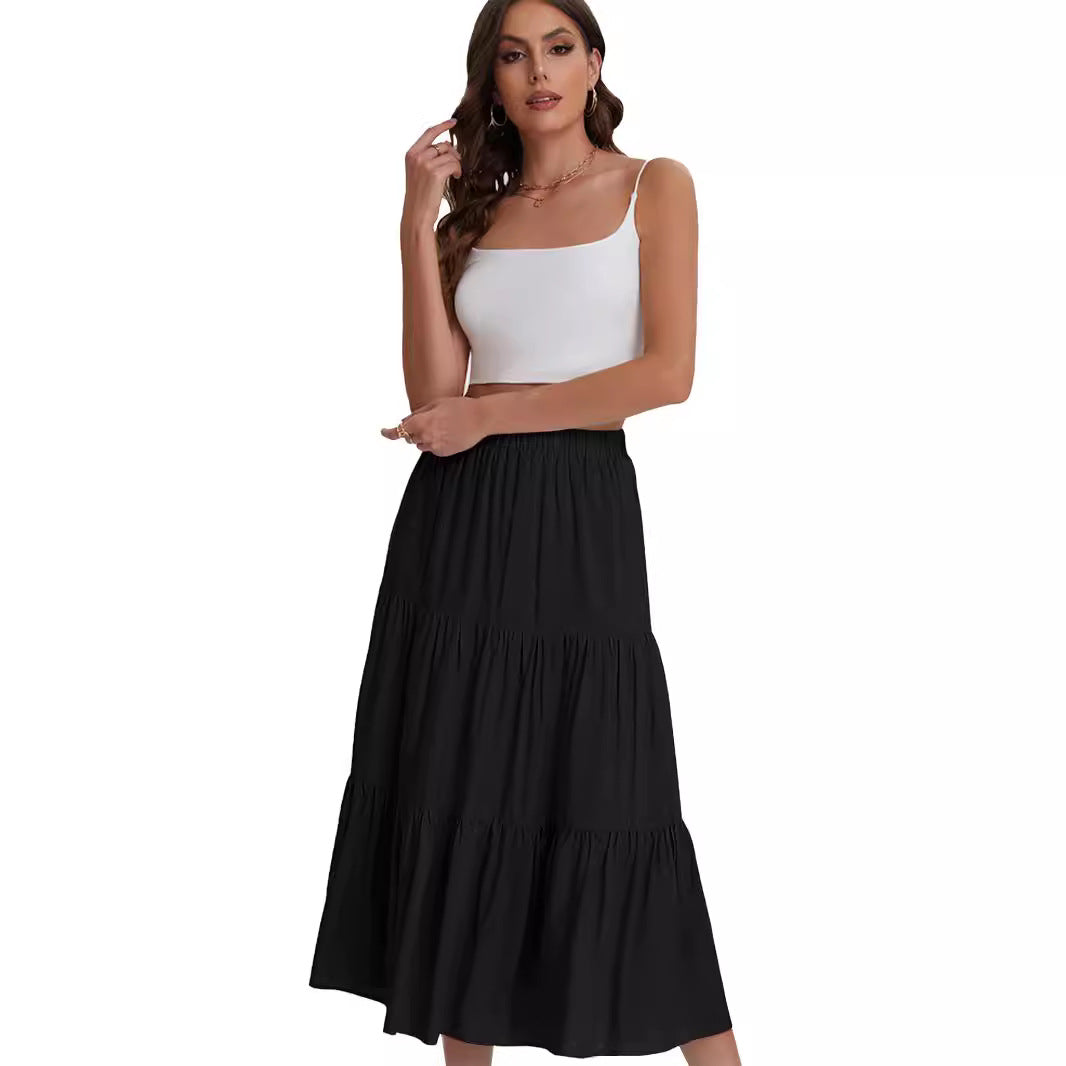 Falda midi mujer con cintura alta y volantes en capas