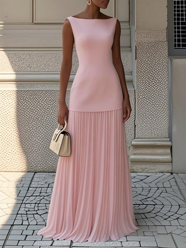 Vestido Maxi Mujer Plisado Tela Fluida Corte Elegante