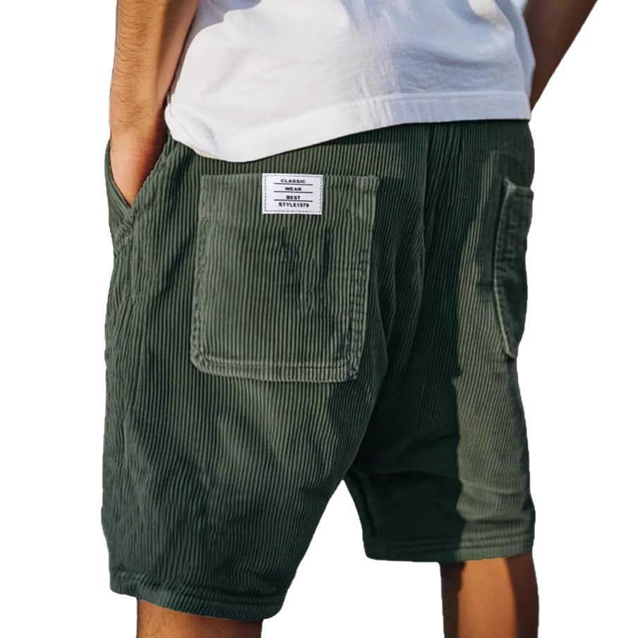 Shorts hombre de terciopelo acanalado cintura elástica bolsillos
