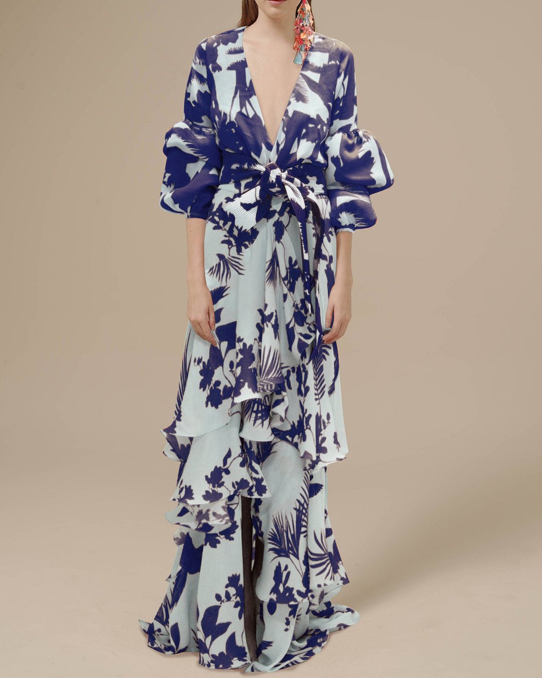 Vestido largo Mujer ceremonia Diseño cruzado estampado