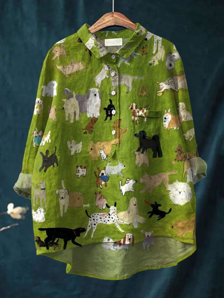 Camisa oversize hombre de algodón estampado artístico perros
