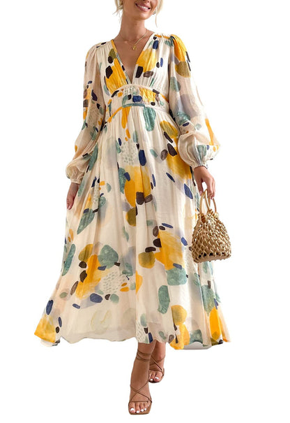 Vestido midi mujer de tela fluida con vuelo y escote cruzado