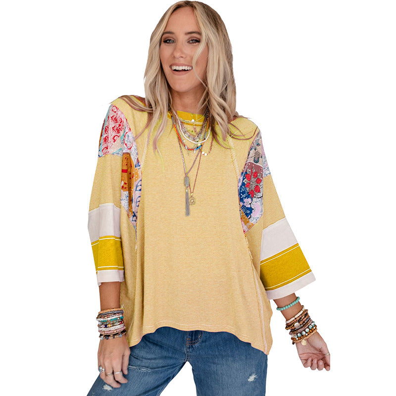 Blusa Mujer Patchwork Ligera Manga Murciélago Casual