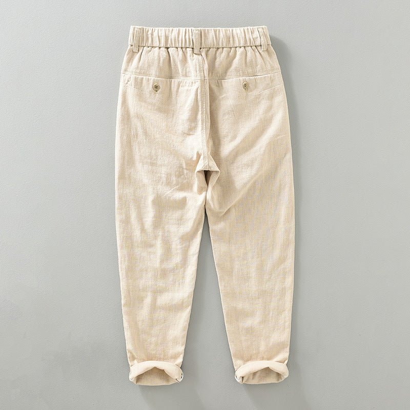 Pantalones Hombre de Lino y Algodón Corte Recto Cintura Elástica