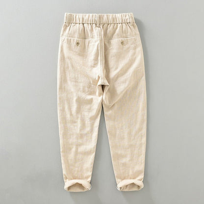 Pantalones Hombre de Lino y Algodón Corte Recto Cintura Elástica