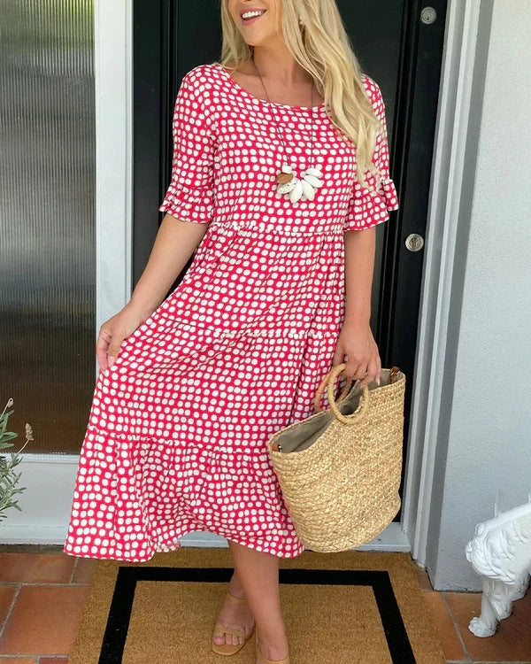Vestido midi Mujer con lunares y manga corta relajado - Mavetta