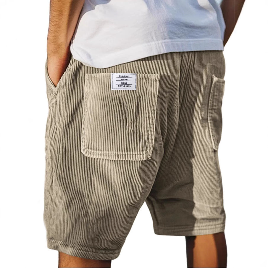 Shorts hombre de terciopelo acanalado cintura elástica bolsillos