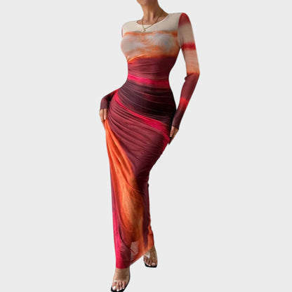 Vestido Maxi Mujer Ajustado Manga Larga