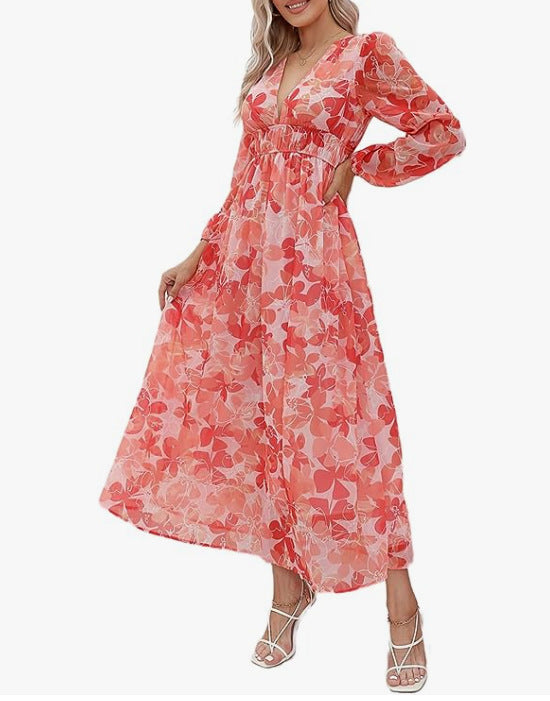 Vestido midi mujer de tela fluida con vuelo y escote cruzado