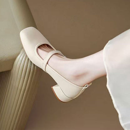 Zapatos de salón mujer tacón bloque punta cuadrada estilo Mary Jane