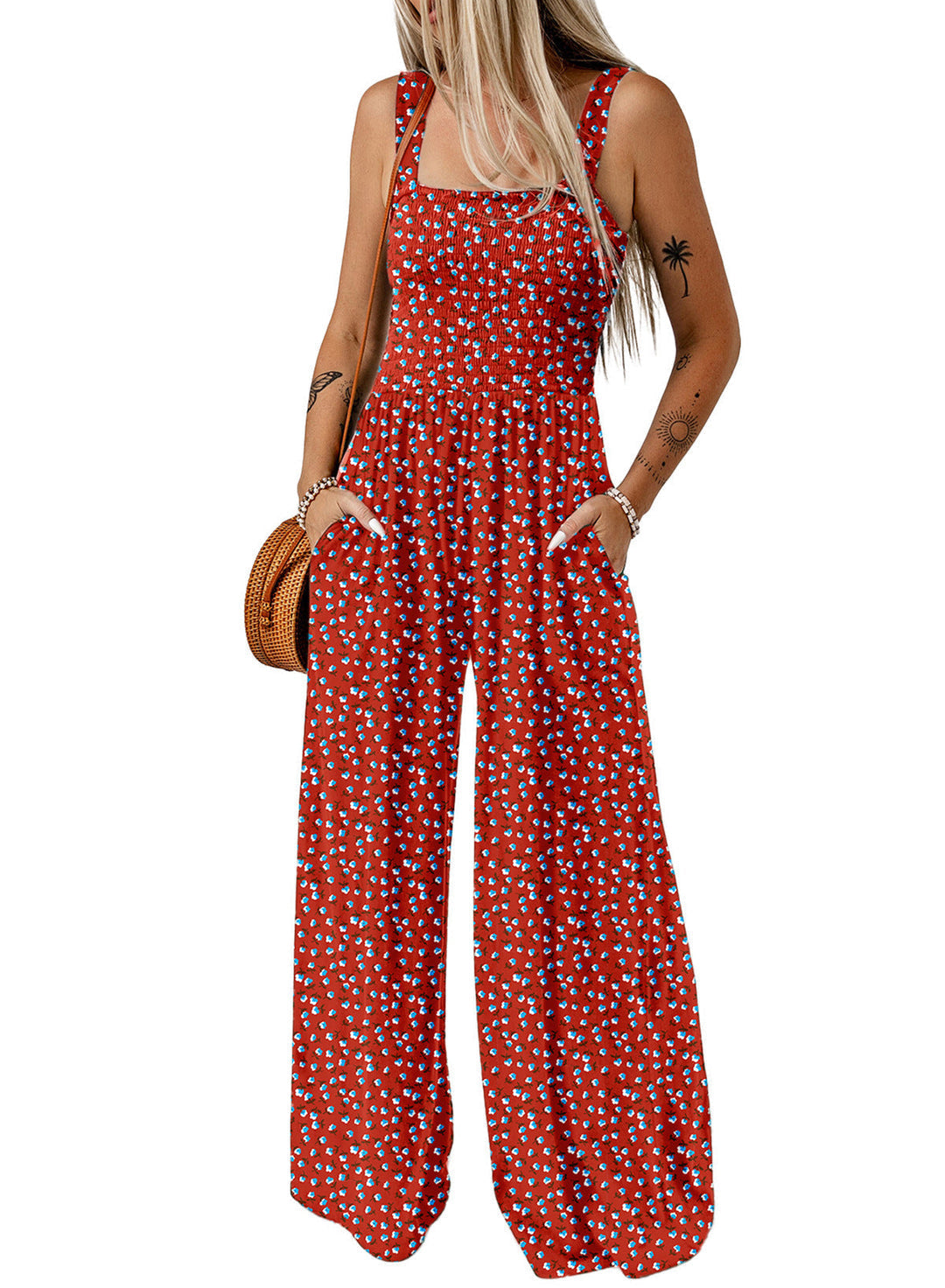 Mono Mujer Floral Pierna Ancha Estilo Primavera