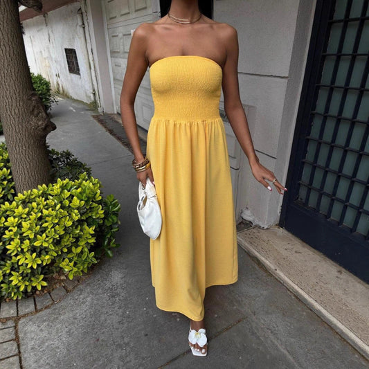 Vestido midi mujer palabra de honor cuerpo fruncido - Mavetta