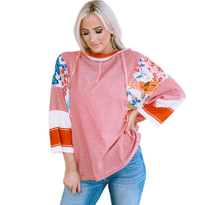 Blusa Mujer Patchwork Ligera Manga Murciélago Casual