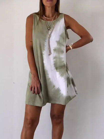 Vestido Mujer Sin Mangas Corte A Línea Efecto Tie Dye