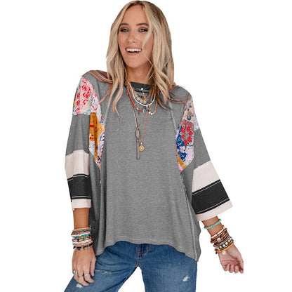 Blusa Mujer Patchwork Ligera Manga Murciélago Casual