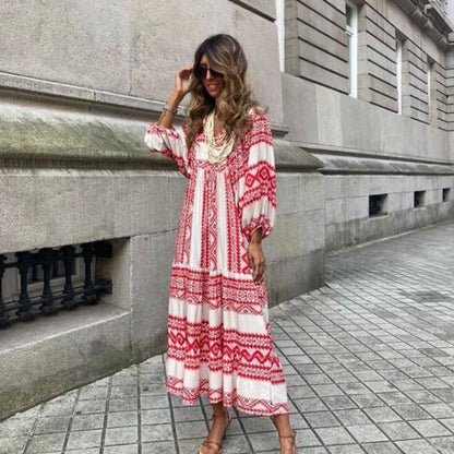 Vestido maxi mujer estilo bohemio cuello en V
