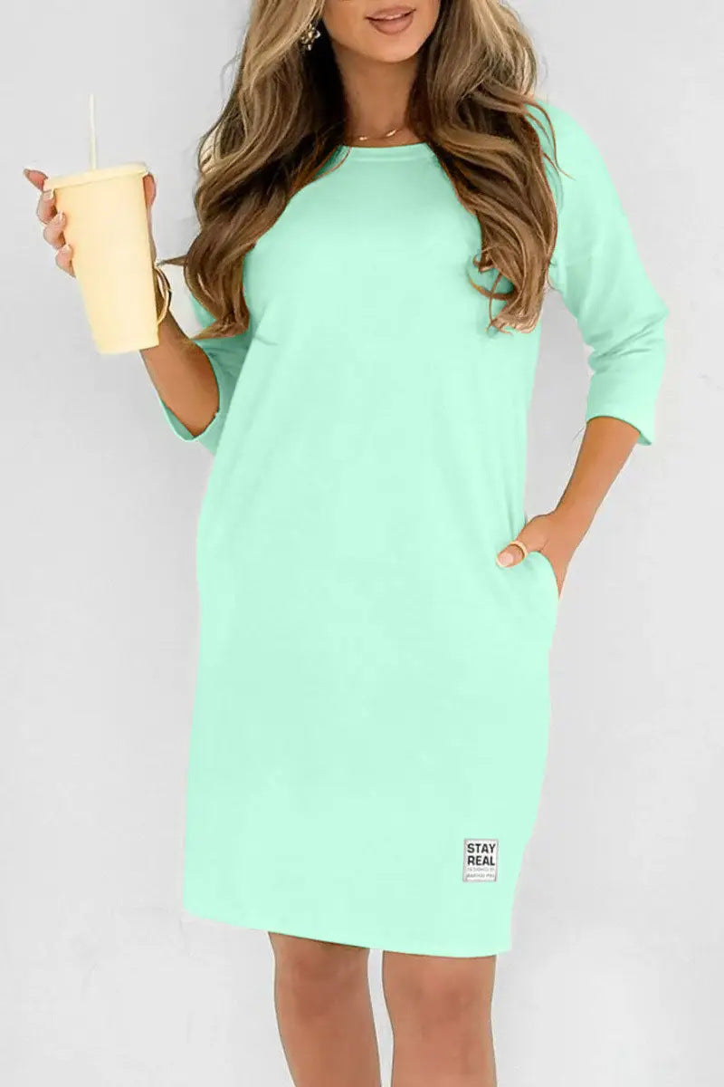 Vestido midi mujer Cuello redondo Corte elegante