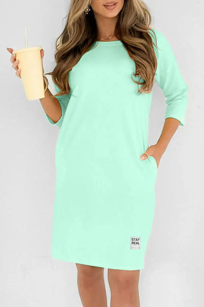 Vestido midi mujer Cuello redondo Corte elegante