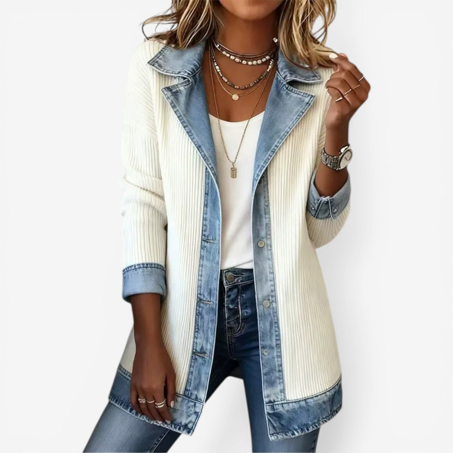 Chaqueta mujer de punto y mezclilla estilo casual moderno - Mavetta