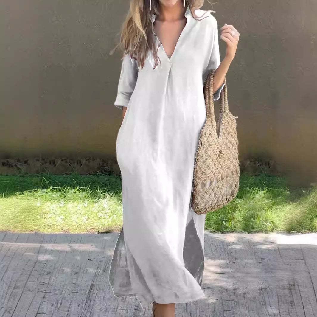 Vestido largo mujer Cuello en V Mangas holgadas