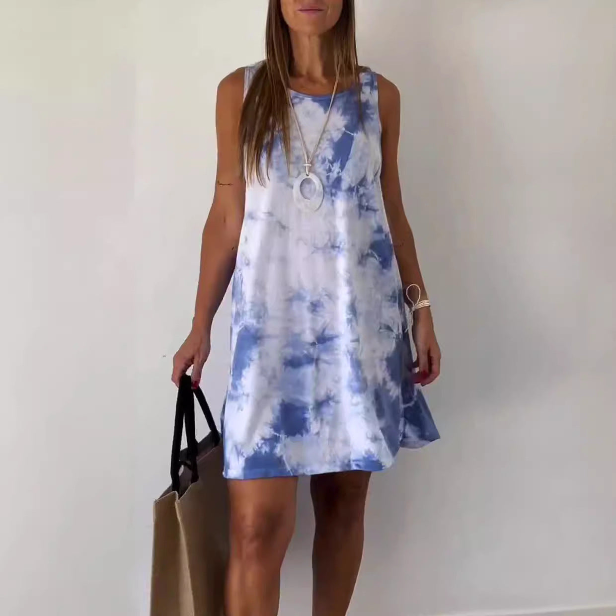 Vestido Mujer Sin Mangas Corte A Línea Efecto Tie Dye
