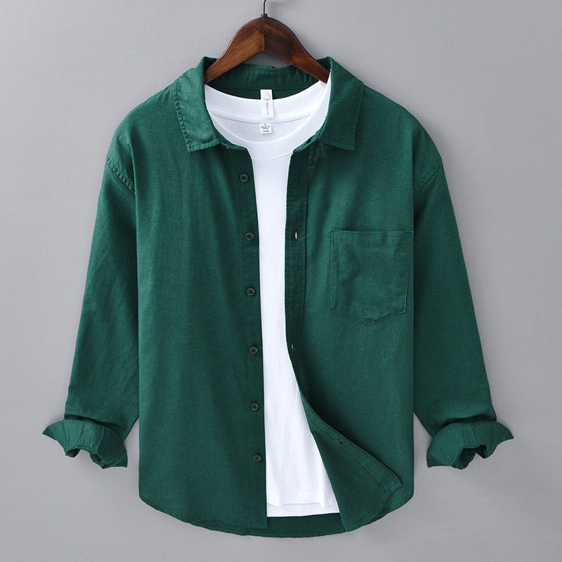 Camisa Hombre Algodón y Lino Manga Larga Cuello Solapa