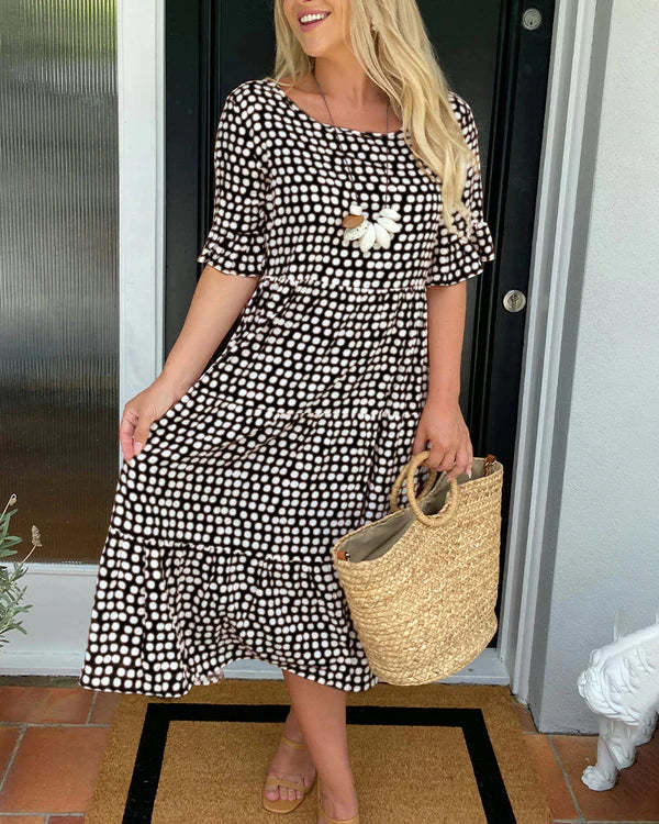 Vestido midi Mujer con lunares y manga corta relajado