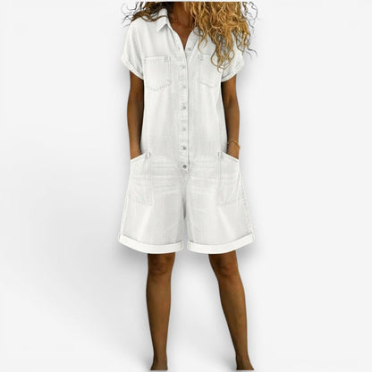 Mono Corto Mujer Denim Bolsillos y Botones Casual
