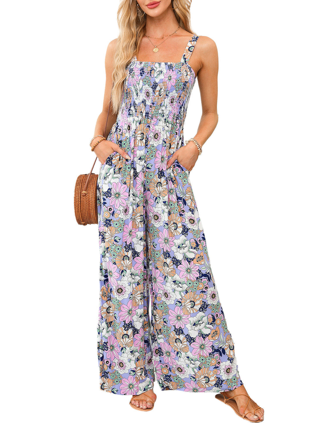 Mono Mujer Floral Pierna Ancha Estilo Primavera