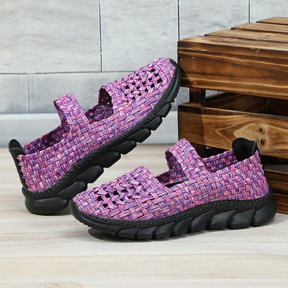 Zapatos slip-on mujer con tejido elástico y banda cruzada
