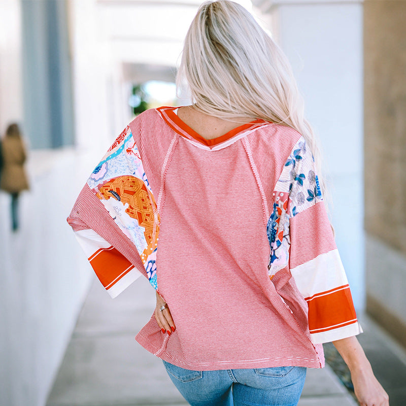 Blusa Mujer Patchwork Ligera Manga Murciélago Casual