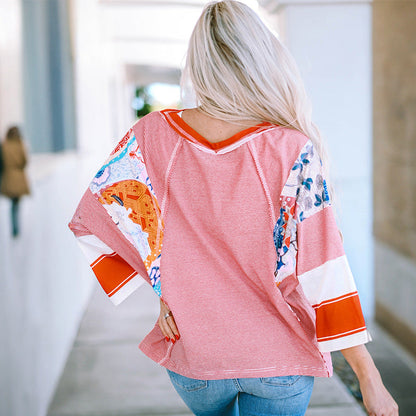 Blusa Mujer Patchwork Ligera Manga Murciélago Casual