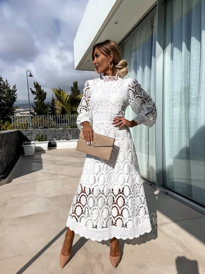 Vestido Mujer de Encaje Romántico Ajuste Liso