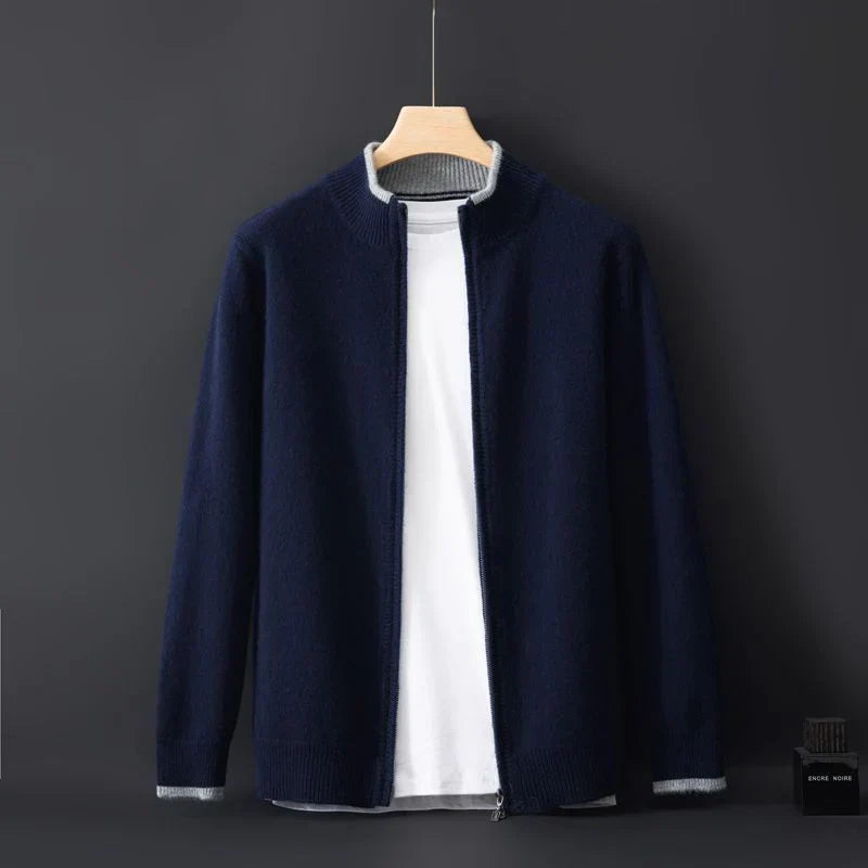 Cárdigan Hombre de Punto con Cremallera y Cuello Alto