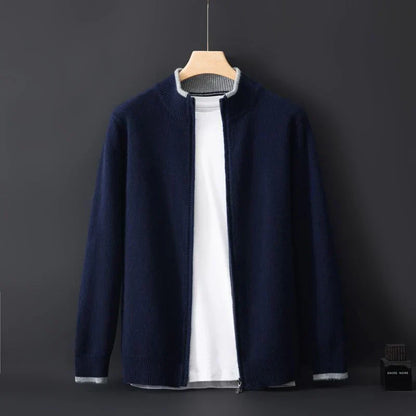 Cárdigan Hombre de Punto con Cremallera y Cuello Alto