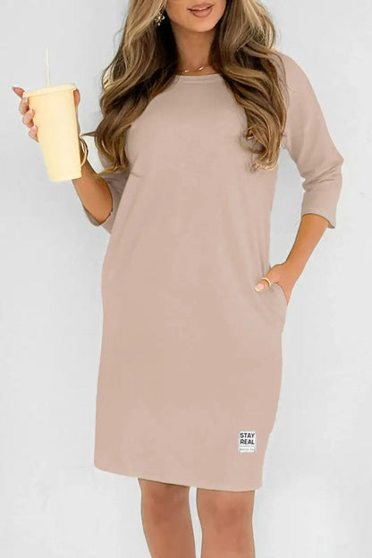 Vestido midi mujer Cuello redondo Corte elegante