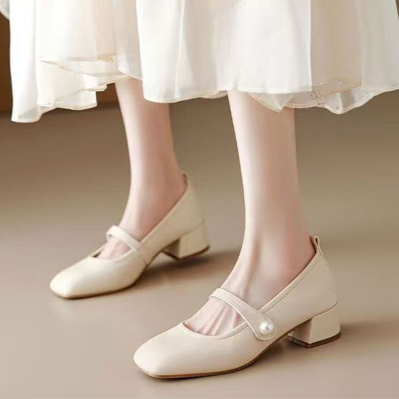 Zapatos de salón mujer tacón bloque punta cuadrada estilo Mary Jane