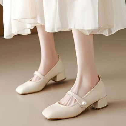Zapatos de salón mujer tacón bloque punta cuadrada estilo Mary Jane