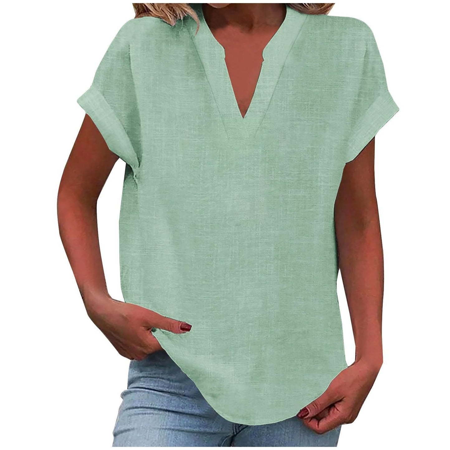 Blusa Mujer de Tela Suave Cuello en V Corte Relajado