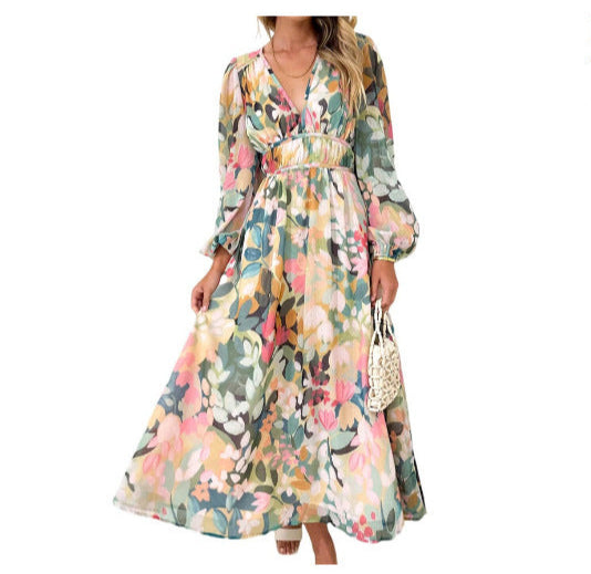 Vestido midi mujer de tela fluida con vuelo y escote cruzado