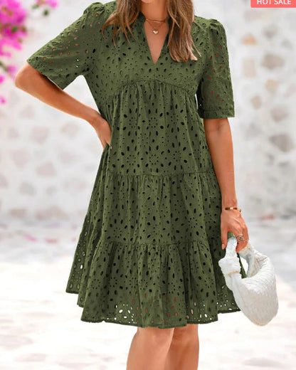 Vestido Mujer Veraniego Encaje Volantes Elegante