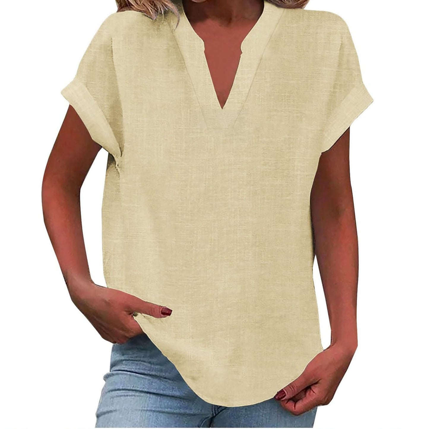 Blusa Mujer de Tela Suave Cuello en V Corte Relajado