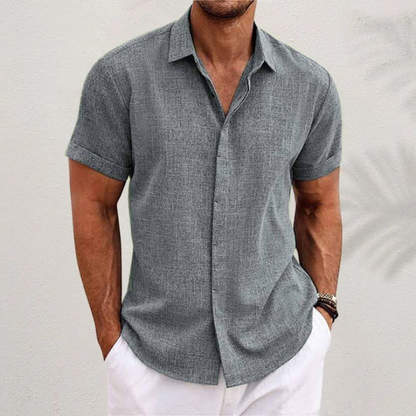Camisa Hombre de Lino Manga Corta Cuello Solapa