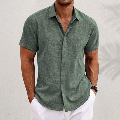 Camisa Hombre de Lino Manga Corta Cuello Solapa