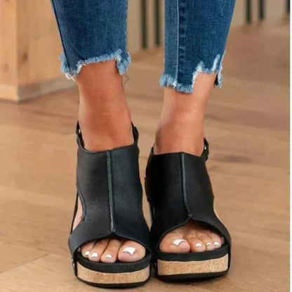 Sandalias Cuña Mujer Piel Abierta Ajuste Cómodo